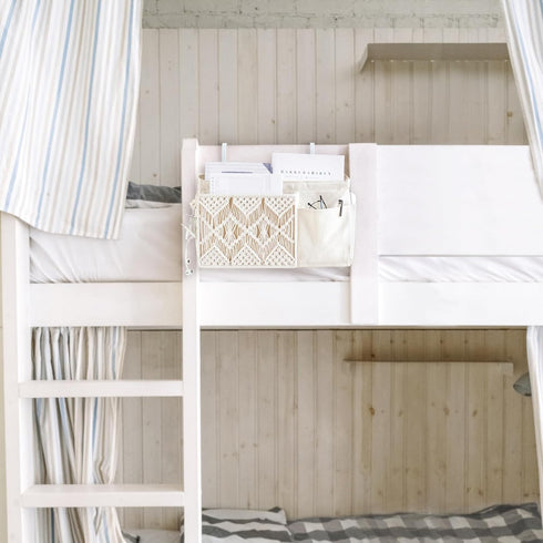 Mkono Boho Macrame Bedside Caddy Hanging Organizer, 4 Pockets for Remote, Magazine, Accessories, Fixed Straps and Hooks