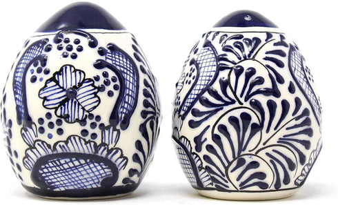 Encantada Handmade Hand-Painted Authentic Mexican Pottery, Salt and Pepper Shaker Set, Blue Flower (MC085F-K2)