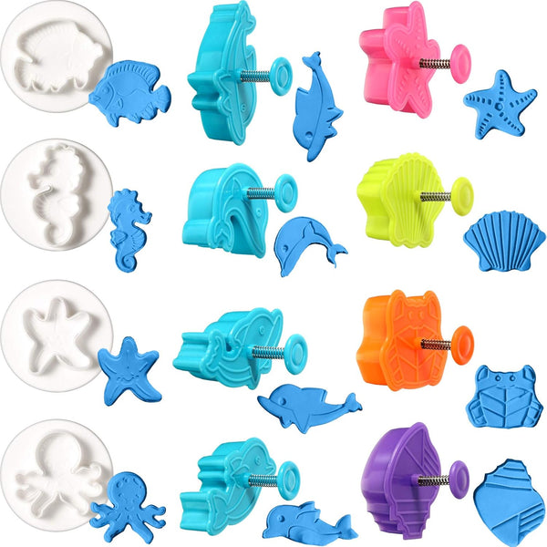 Patelai 12 Pieces Ocean Fish Cookie Cutters with Plunger Stamps Set, 3D Under The Sea Baking Tool