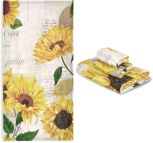 HATESAH Set,Soft Summer Set 3 Piece,1 Towel,1 Towel,1 Vintage Sunflower Bath Towels Highly Absorbent Yellow Floral