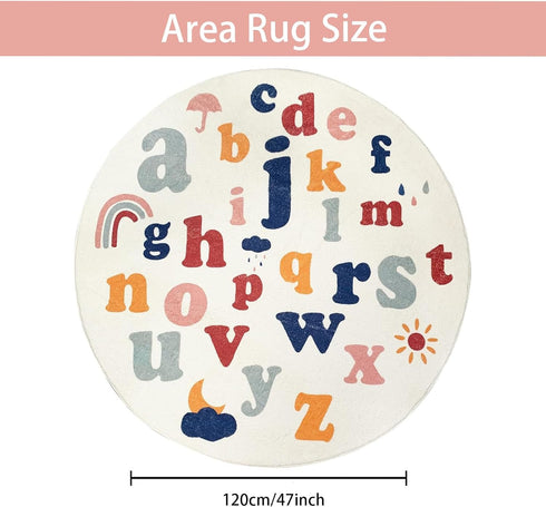 4ft,Fluffy ABREEZE Round Kids Play Mat Faux Wool Kids Rug Non-Slip Childrens Carpet ABC Number Educational Learning