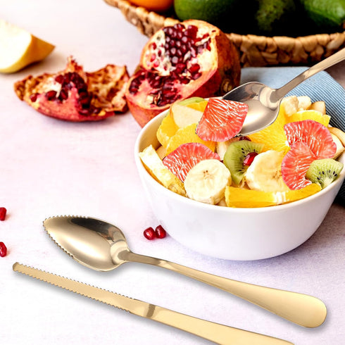 BOXOB 3pcs Set, Serrated Grapefruit Spoons and Knife Stainless Steel Grapefruit Curved Serving Utensils for Citrus