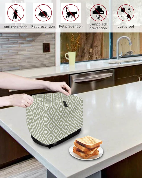 Sage Green Geometric Toaster Cover, 4 Slice Large Kitchen Appliance Covers, Modern Abstract Art Dust Protection