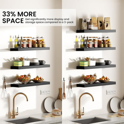 15.7in 22lbs Set 4) BAYKA Floating Shelves for Wall, Wall Mounted Rustic Wood Shelves for Bathroom, Bedroom, Living