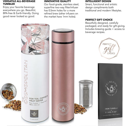 16oz/480ml Teabloom - The ORIGINAL All-Brew Travel Tumbler & Thermos | OPRAHs Favorite | Stainless Steel Insulated