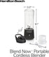 Hamilton Beach Mini Cordless Portable Blender for Shakes and Smoothies, USB Rechargeable, 16 oz Jar with Travel Lid