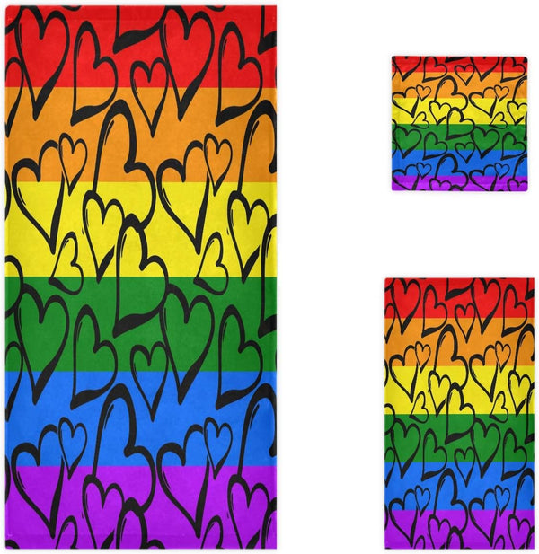 Naanle Stylish Gay Pride Rainbow Colored Hearts Pattern Soft Luxury Decorative Set of