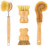 Bamboo Dish Brushes Sets, 4 Tools in One Kitchen Clean Dish Scrubber for Pots, Pans, Bottles with Natural Bristles