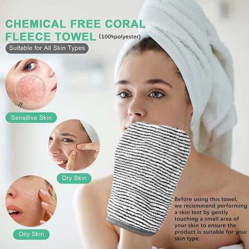 PHOGARY 8 Pack Striped,7.8X 5.1in Microfiber Wash Mitts for Face Body, Soft Face Shower Bath Mitt Coral Fleece