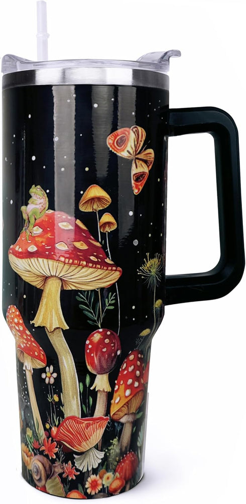 ZNYYZYBA 40oz Mushroom Tumbler with Handle Mushroom Gifts for Women Insulated Leak Proof