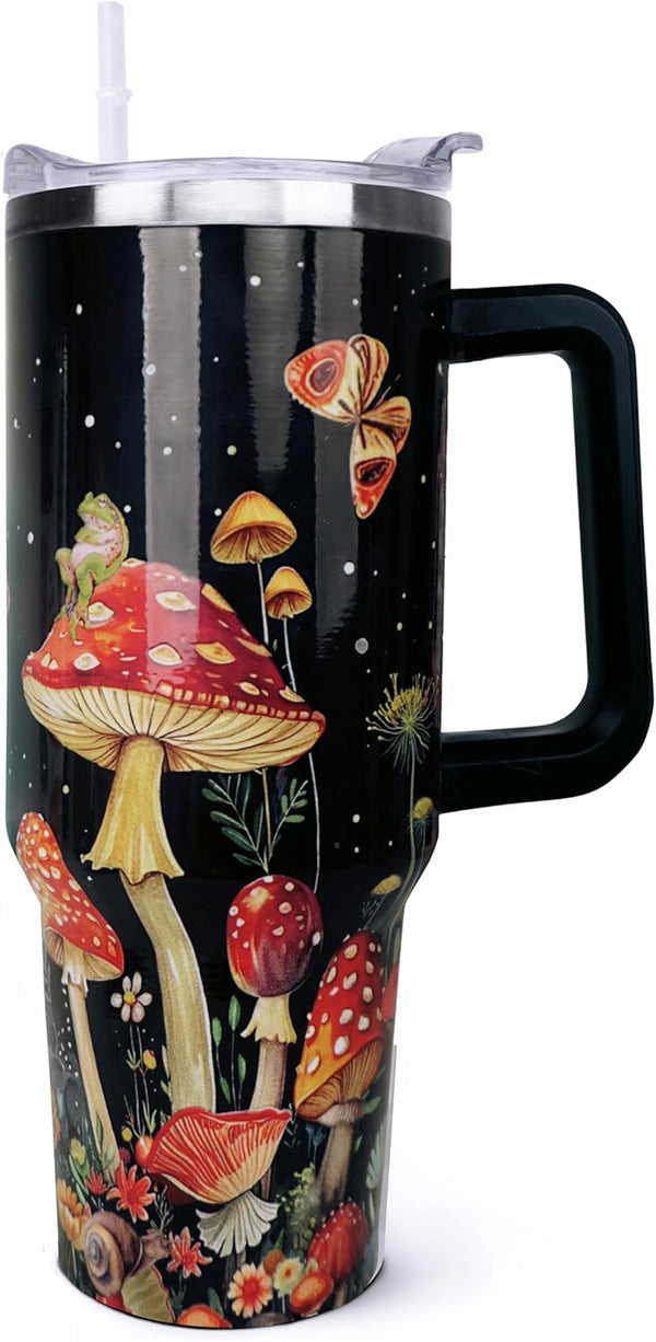 ZNYYZYBA 40oz Mushroom Tumbler with Handle Mushroom Gifts for Women Insulated Leak Proof