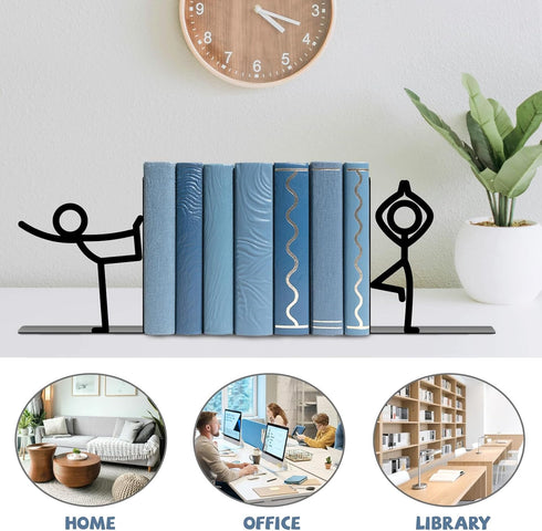 Metal Bookends Yoga-Style Bookends Decorative Cute Book Ends for Shelves Reading Decor Bookshelf Decor Book Stoppers