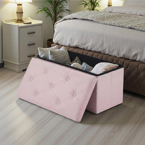 30in 660lbs, DUMOS Storage Ottoman Bench, Storage Bench Foot Rest Stool with Padded Seat, Bedroom Bench with for Living