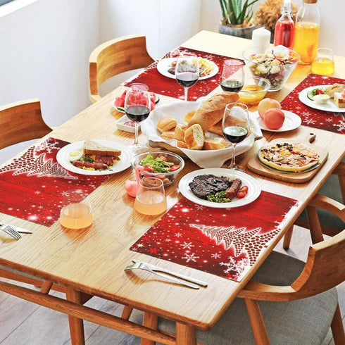 Naanle Winter Holiday Christmas Placemats Set of 4, Christmas Tree with Snowflake Heat-Resistant Washable Table Place