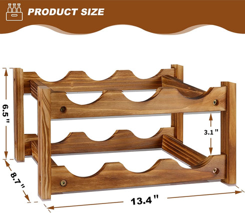 Wine Rack 6 Bottle 2-Tier Wood Wine Storage Easy-Assembly Space-Saving for Wine Lovers,Kitchen Wine Organizer for Countertop,Table Top,Pantry, Home,Room Decor,Bar,Cellar Basement (2-Tiers) by Niep