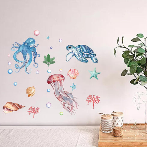 CRASPIRE 8 Sheets Sea Life Window Decals, Ocean Stickers for Bathroom Home Bedroom, PVC Self-Adhesive Clings