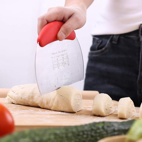 1 pcs Stainless Steel Dough Pastry Scraper Chopper with Ergonomic Rubber Non-Slip Grip, Pro Pastry Pizza Cutter (Red)