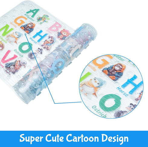 ShineCozy 35 15.3 Inch, Cute Cartoon Non-Slip Bath Mat for Tub - Anti-Slip Kids Bathtub Mat, Slip-Resistant Shower Mat