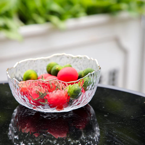 TOSSOW Glass Salad Bowl, Irregular Shape Serving Bowls, 25 oz Pyrex Mixing Bowls for Kitchen Prep, Transparent