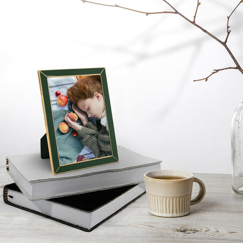 5x7 5x7 Frames-2 Set Frametory Enamel Picture Frame - Gold Metal Edge Green Enamel Picture Frame With Easel and Velvet