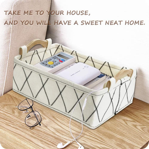 Small Storage Baskets, Toy Storage Organizer Rectangle Basket, Decorative Storage Basket with Wooden Handles