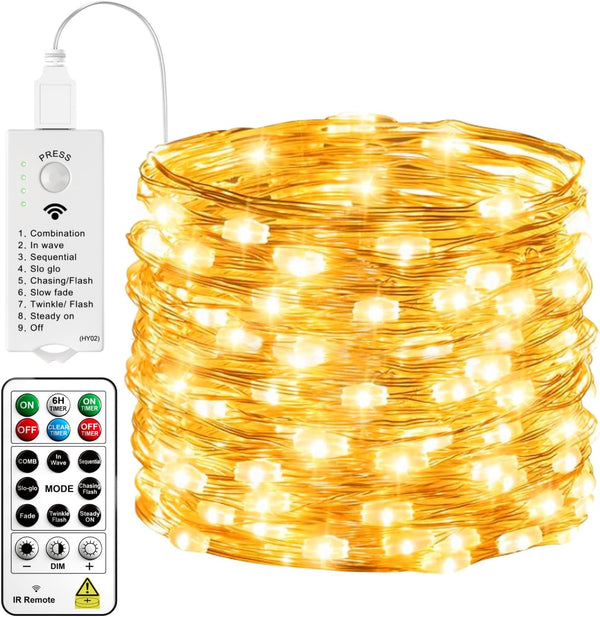 HXWEIYE Fairy Lights Battery Operated (Included) with DIY Timer & Remote33ft 100LED