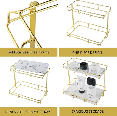Bathroom Organizer Countertop, Perfume Organizer Makeup Storage Display Rack, 2 Tier Vanity Tray Dresser Stainless