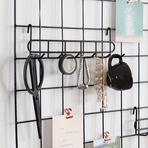 FRIADE 2 Pack Storage Hooks Rack, Iron Wire Grid Hooks for Wall Mount Storage and Display (Black)