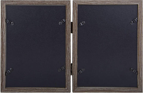 AEVETE 5x7 Double Picture Frames Hinged Wood Folding Frames for Vertically Display, Gray