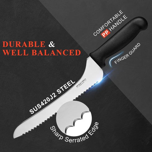 9 Inch Offset Serrated Bread Knife, High Carbon Stainless Steel Multi-Purpose Kitchen Knife for Homemade Bread, Cake,