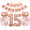 40 Inch 15 Balloons Number Birthday Decorations, 15th Birthday Supplies for Girls with Rose Gold Banner Confetti