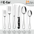 E-far 24-Piece Silverware Set with Steak Knives, Stainless Steel Flatware Cutlery Set Eating Utensils for 4, Spoons Forks Knives for Home Kitchen, Simple Design & Mirror Finish, Dishwasher Safe by E-far