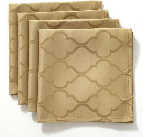 Jacquard Cloth Napkins, 20 x 20 Inch Flower Pattern, 4 Pieces for Restaurant Family Dinners, Weddings, Parties (Gold)