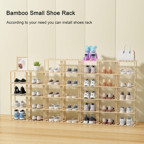 Bamboo Shoe Rack, Vertical Narrow Shoe Rack for Small Spaces, Space Saving Storage for Front Door Entrance, Closet,