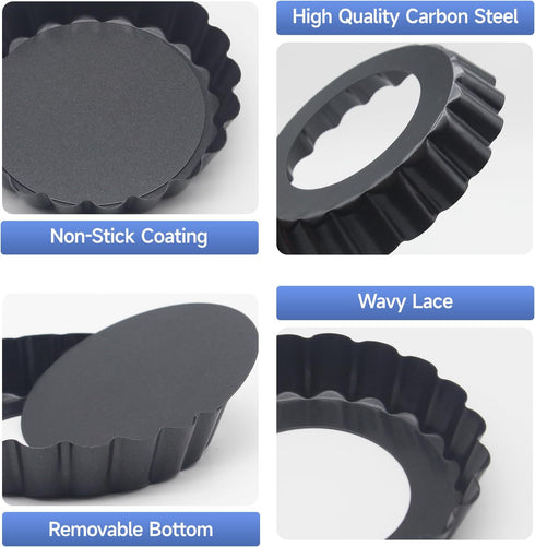 6 Pack Mini Fluted Tart Pans 4 Inch with Removable Bottom, Nonstick Quiche Pan for Baking Treats and Pies