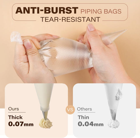 LotFancy 250pcs Disposable 12 Inch Piping Bags, Anti-Burst Icing Bags with 5 Clips for Cake and Cookie Decoration