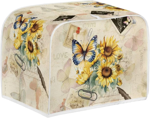 Butterfly Sunflower Retro Toaster Dust Cover for 4 Slice Microwave Oven Grill, Stain Resistant with Top Handle