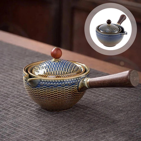 Hemoton Ceramic Teapot with Infuser, Vintage 360 Rotation Tea Maker with Side Handle for Loose Tea 7OZ/170ml