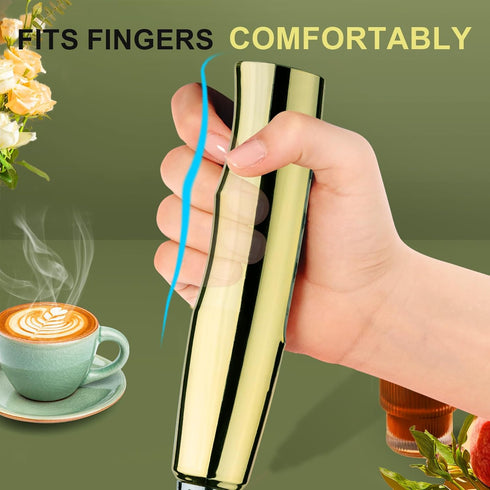 YUSWKO Champagne Gold Handheld Milk Frother Wand - Rechargeable Electric Whisk with 3 Heads, 3 Speeds for Drinks