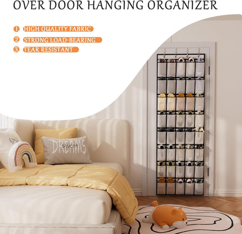 40 Closet homyfort Over the Door Shoe Organizer, Large Breathable Mesh Pocket,Space Saving Hanging Shoe Rack,Shoe
