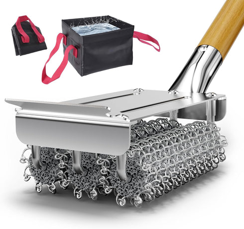 HOUSE AGAIN Grill Brush Bristle Free + Collapsible Water Bucket, Safe BBQ