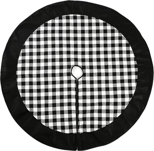 Black and White Buffalo Plaid Check Christmas Tree Skirt - 48 inches Double Layers Holiday Ornaments