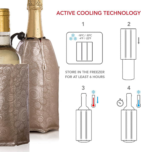 Set Vacu Vin Champagne & Wine Cooler - Flexible Insulated Chiller For Standard Size Bottles - Keeps Your Drinks Cold