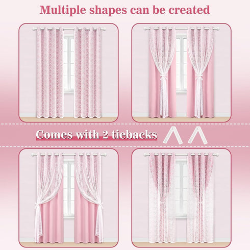 84 Inches Grommet 52" 84" Yinhua Pink Curtains for Girls Room Double Layer Blackout Curtains for Bedroom Long Nursery