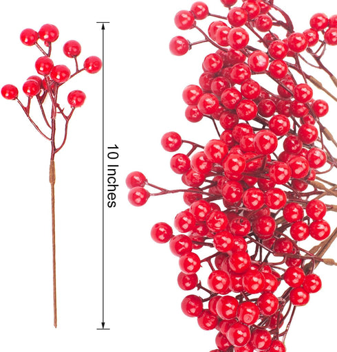 Grunyia 20 Pack Christmas Artificial Red Berry Stems Fake Holly Berry Pick for Christmas Tree Decorations DIY Crafts