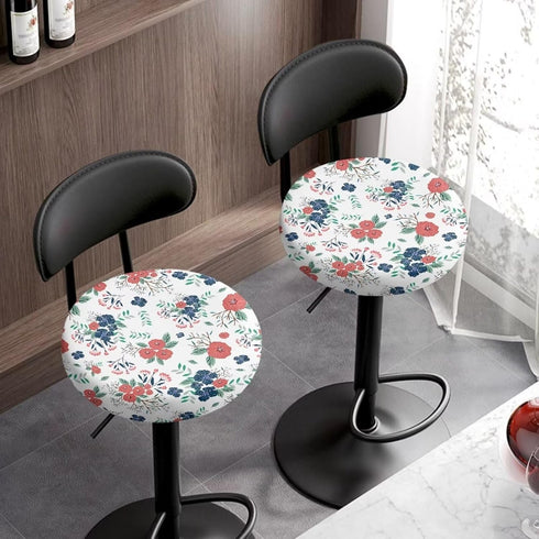 gearider 2 Bar Stool Chair Cover, Red & Blue Floral Printed Super Comfy & Washable Round Stool Bench Cushion Slipcover