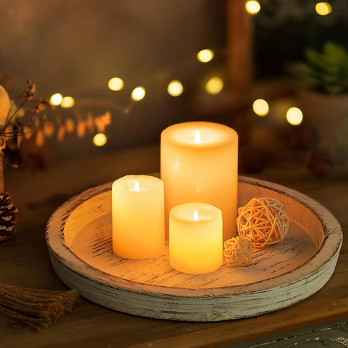 Countertop Romadedi Rustic Wooden Tray Candle Holder - Round Wood Decorative Pillar Candle Tray for Coffee Table