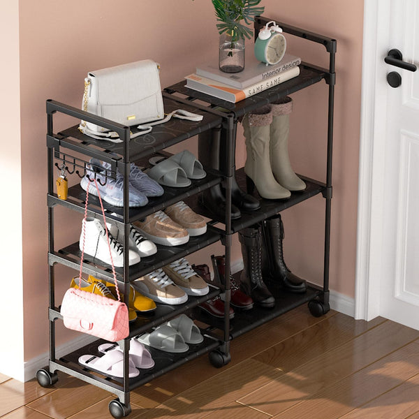 CSXGBAB Shoe Rack Organizer, 5-Tier Large Shoe Stand with Wheels Easy to Mobile
