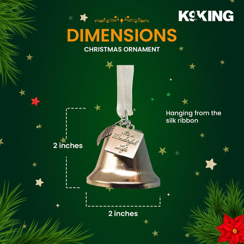 It's a Wonderful Life Inspired Christmas Angel Bell Ornament with Stainless Steel Angel Wing Charm