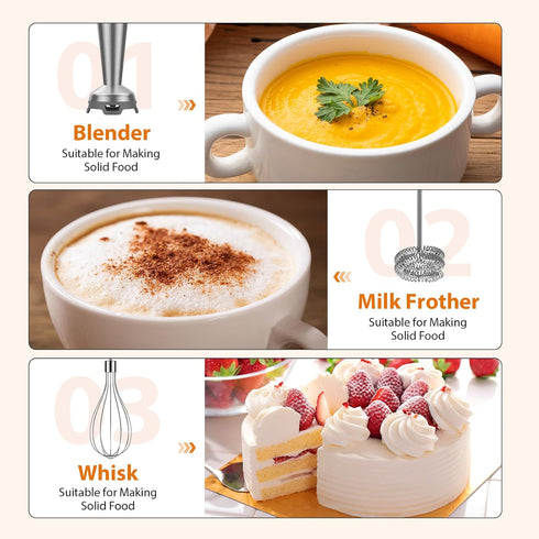 KOIOS Immersion Blender, 1000W Anti-scratch 3-in-1 Hand Blender, Upgraded 12 Speed Stainless Steel Blade Stick Blender